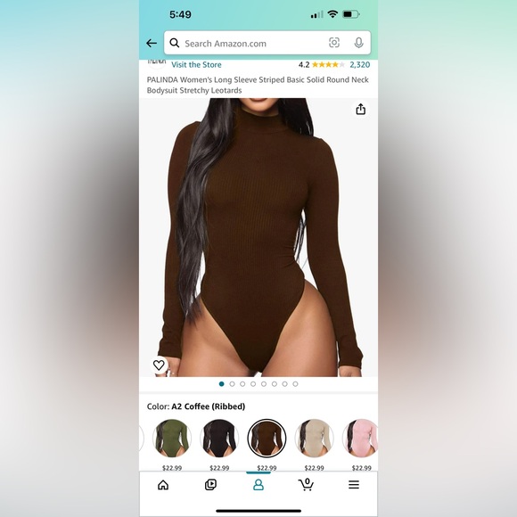 Amazon Women’s Brown Turtle Neck Bodysuit Size Small - Picture 2 of 2